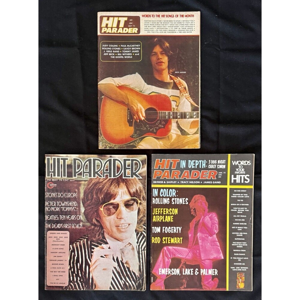Hit Parader 3 Vintage Magazines Rolling Stones 72/74 Orig Owner Pinups Nice Cond